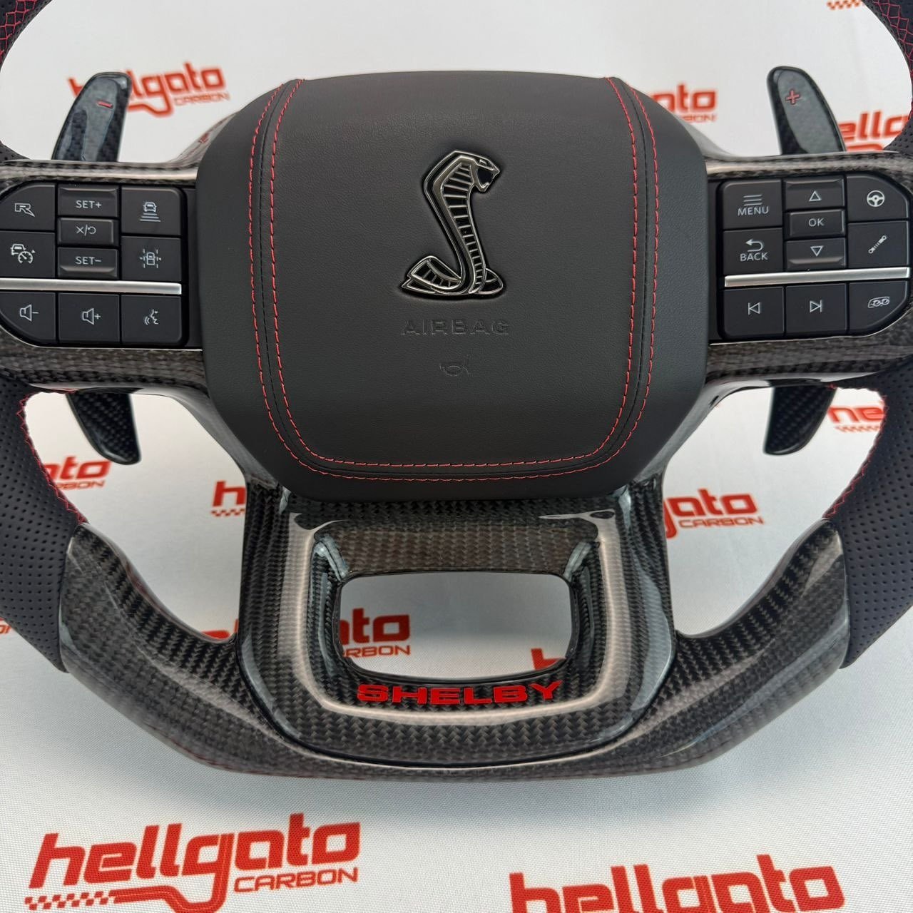 Elite OEM-Style Gloss Black Carbon Fiber Shelby Steering Wheel for 2021+ Ford F-150 & Shelby Raptor - Image 15