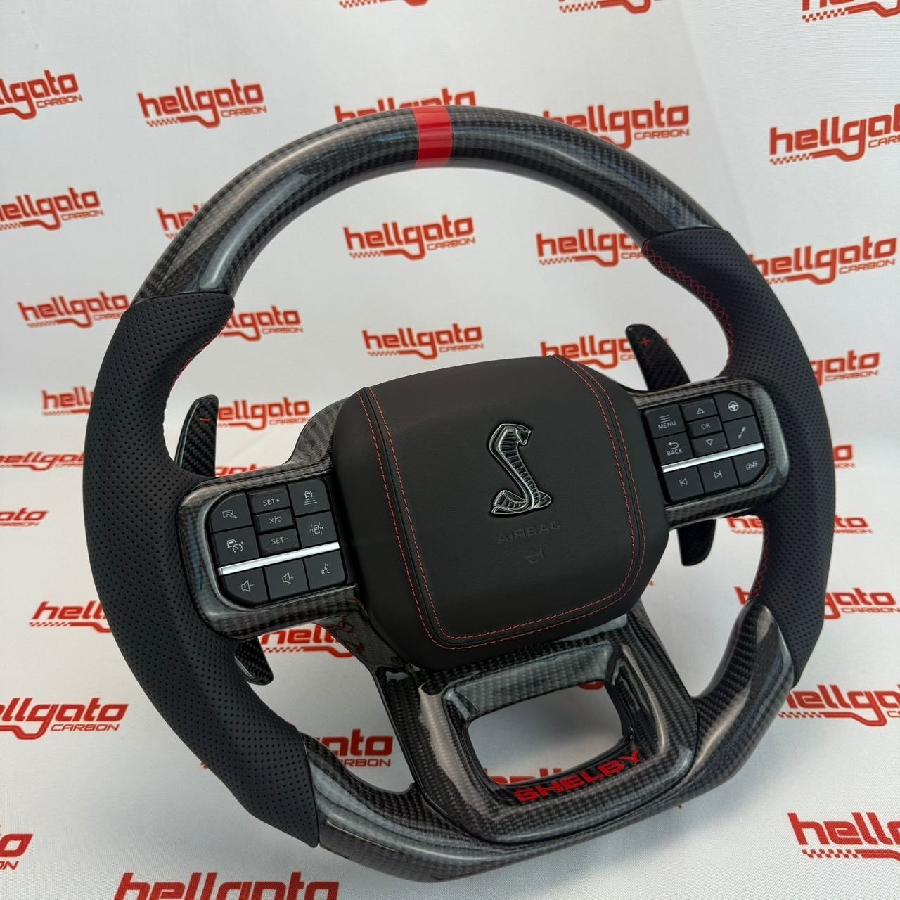 Elite OEM-Style Gloss Black Carbon Fiber Shelby Steering Wheel for 2021+ Ford F-150 & Shelby Raptor - Image 14
