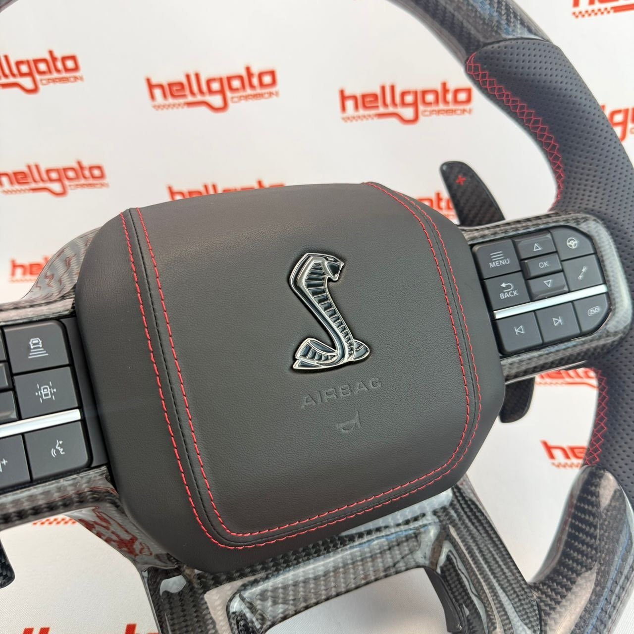 Elite OEM-Style Gloss Black Carbon Fiber Shelby Steering Wheel for 2021+ Ford F-150 & Shelby Raptor - Image 12