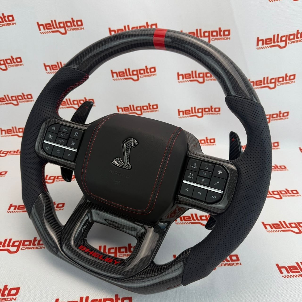 Elite OEM-Style Gloss Black Carbon Fiber Shelby Steering Wheel for 2021+ Ford F-150 & Shelby Raptor - Image 9
