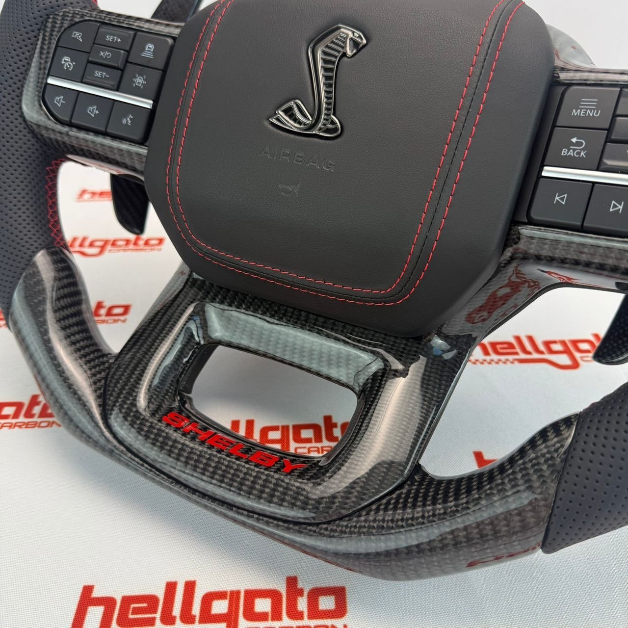 Elite OEM-Style Gloss Black Carbon Fiber Shelby Steering Wheel for 2021+ Ford F-150 & Shelby Raptor - Image 6