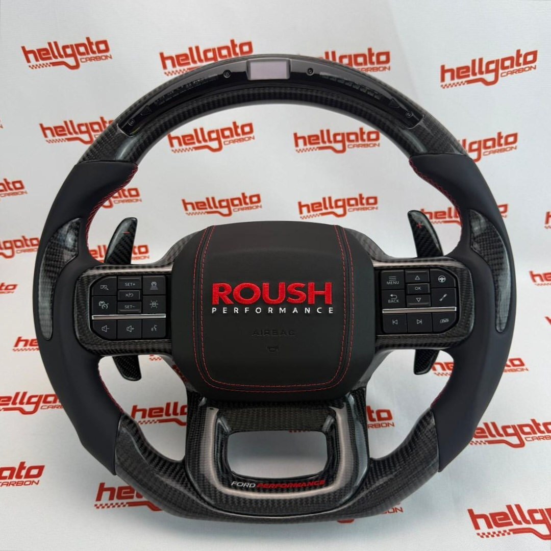 Ultimate OEM-Style Gloss Black Carbon Fiber LED Steering Wheel for 2021–2025 Ford F-150 Raptor