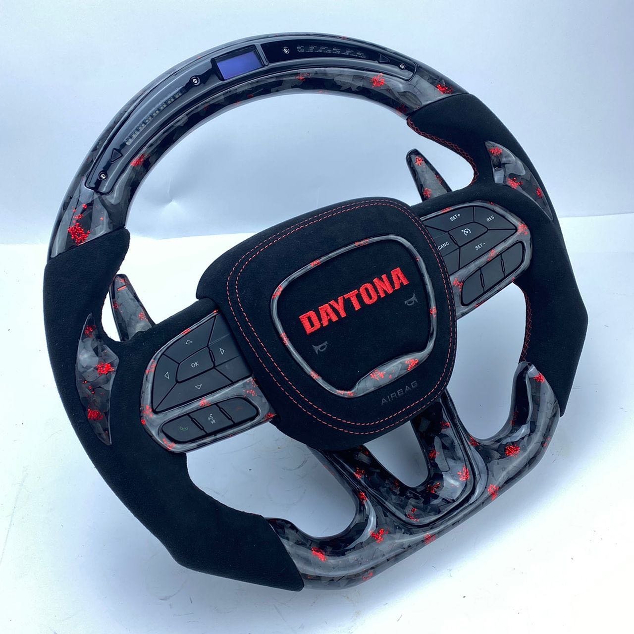 One-of-One Red Forged Carbon Fiber LED Steering Wheel with Daytona Airbag Cover - Image 2