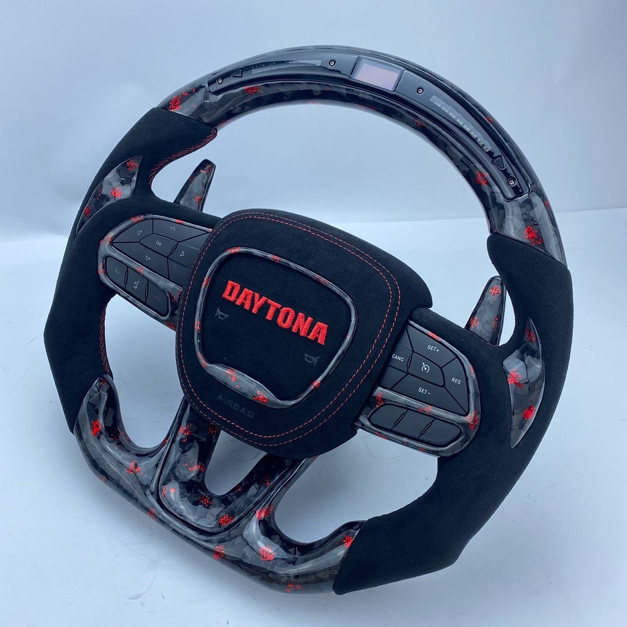 One-of-One Red Forged Carbon Fiber LED Steering Wheel with Daytona Airbag Cover - Image 3