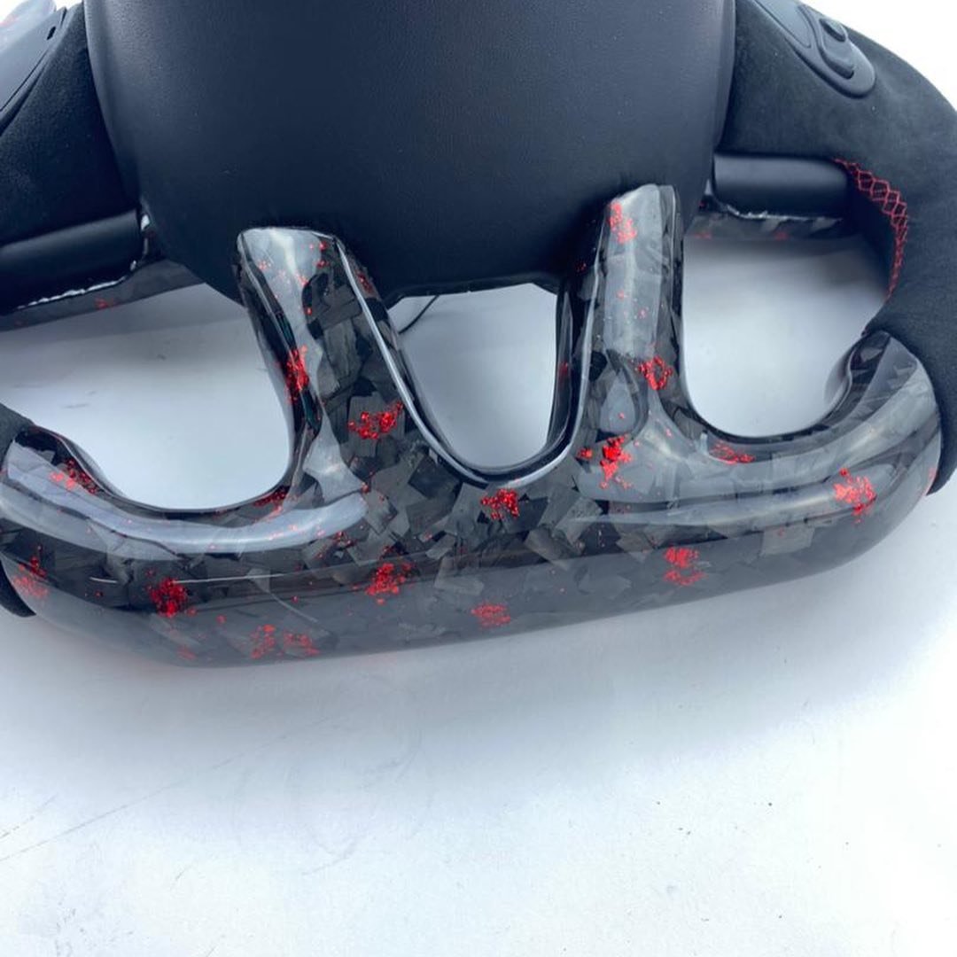 One-of-One Red Forged Carbon Fiber LED Steering Wheel with Daytona Airbag Cover - Image 6