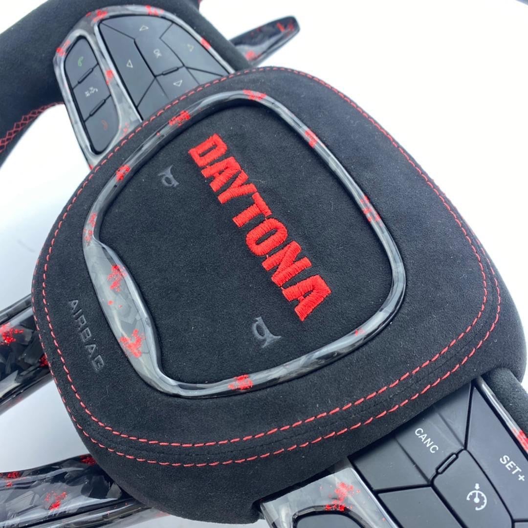 One-of-One Red Forged Carbon Fiber LED Steering Wheel with Daytona Airbag Cover - Image 4