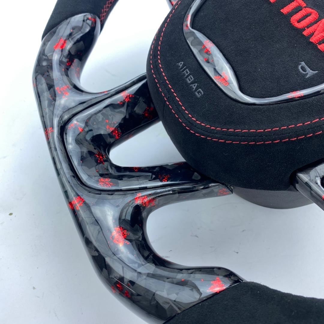 One-of-One Red Forged Carbon Fiber LED Steering Wheel with Daytona Airbag Cover - Image 7