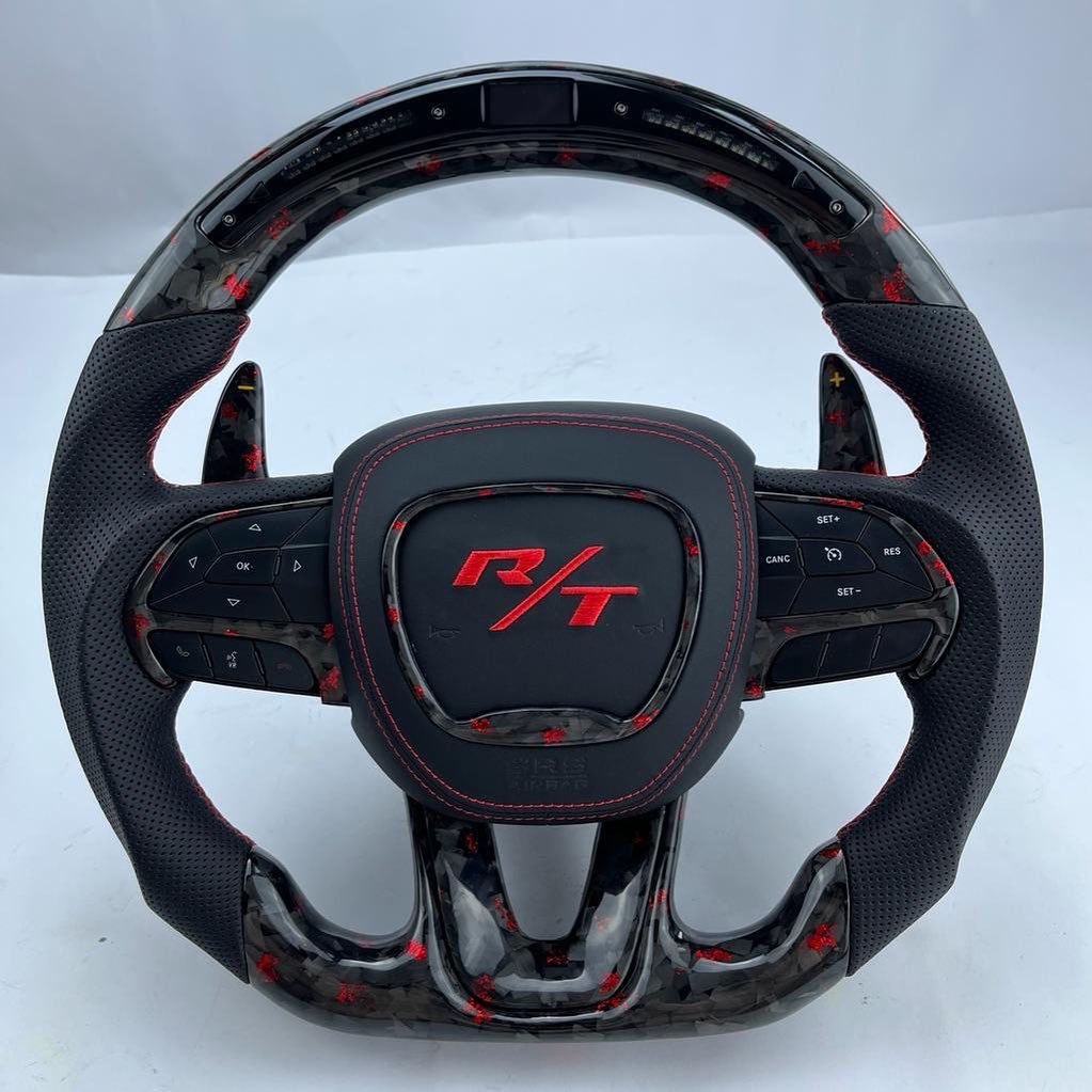 Full Custom OEM Red Forged Carbon Steering Wheel for Dodge Durango – Heated with LED Shift Lights - Image 2