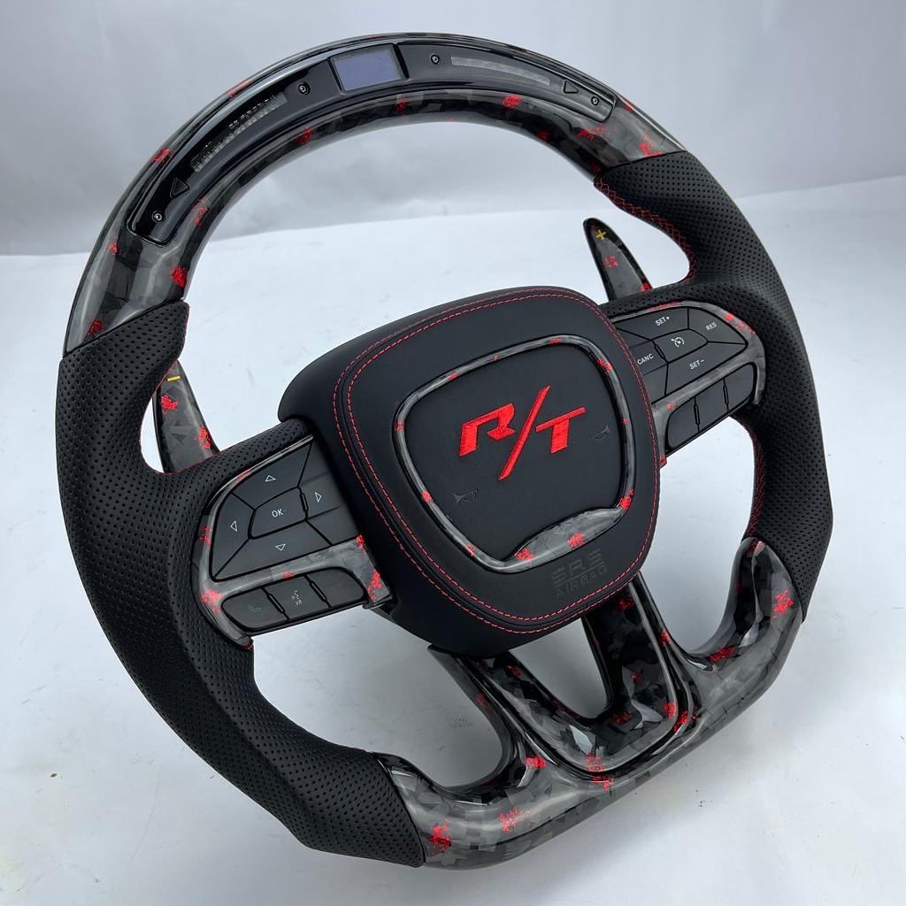 Full Custom OEM Red Forged Carbon Steering Wheel for Dodge Durango – Heated with LED Shift Lights - Image 3