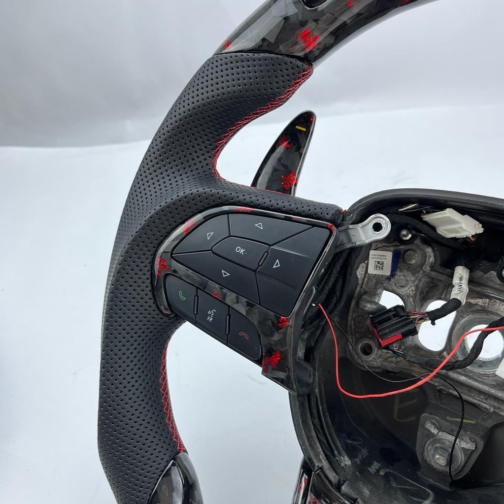 Full Custom OEM Red Forged Carbon Steering Wheel for Dodge Durango – Heated with LED Shift Lights - Image 4