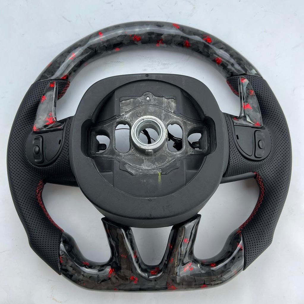 Full Custom OEM Red Forged Carbon Steering Wheel for Dodge Durango – Heated with LED Shift Lights - Image 6