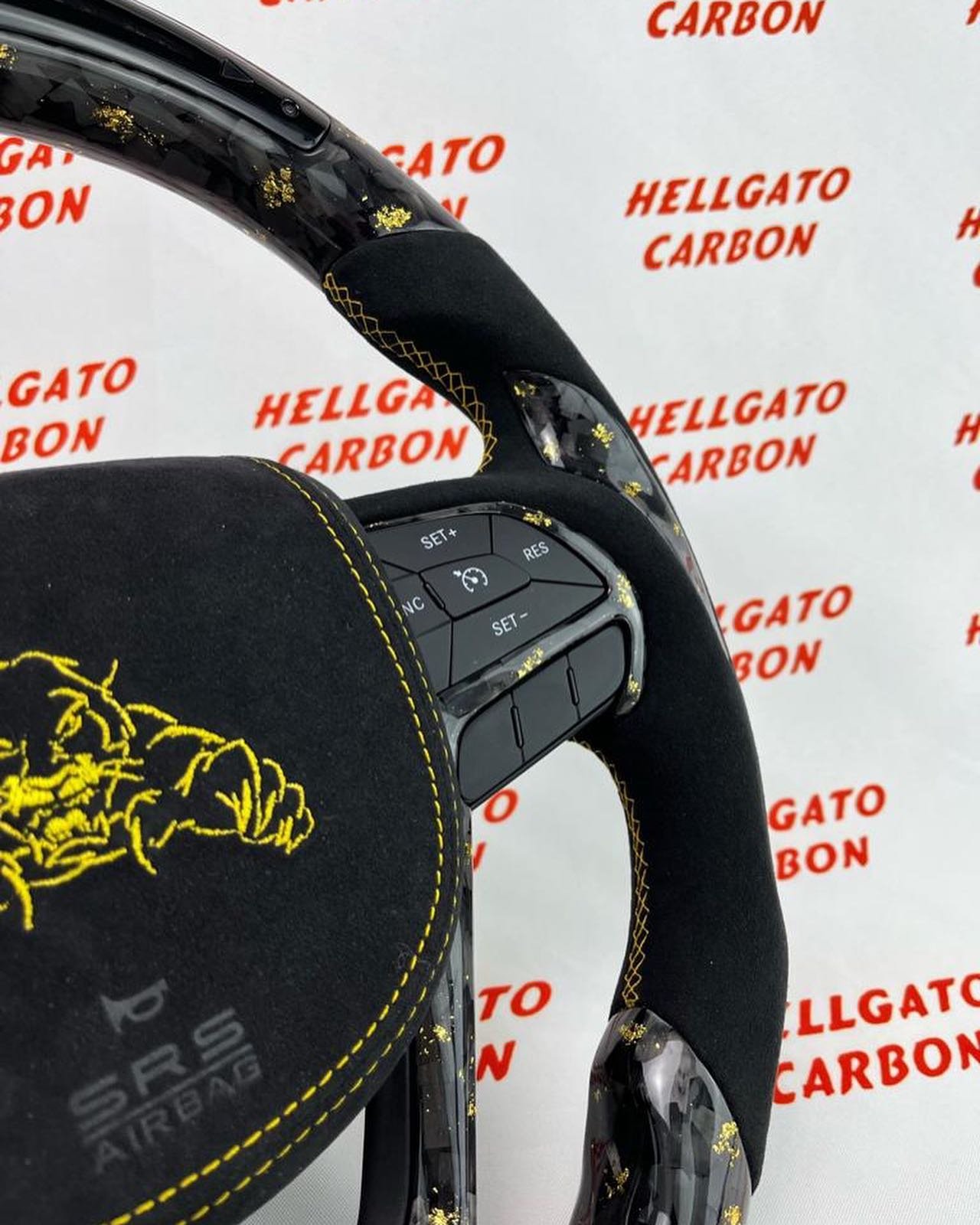 2018 Jeep Grand Cherokee Custom Gold Forged Carbon Fiber Steering Wheel | OEM Flat Bottom | LED Shift Lights | Italian Alcantara | One-of-a-Kind - Image 8