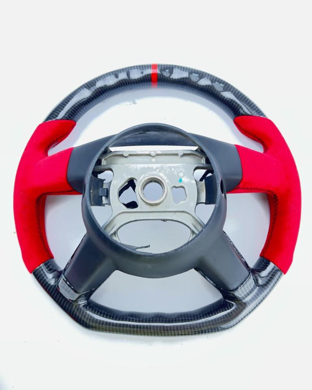 First-Gen Dodge Challenger Full Custom OEM Carbon Fiber Steering Wheel – Red Alcantara Edition - Image 6