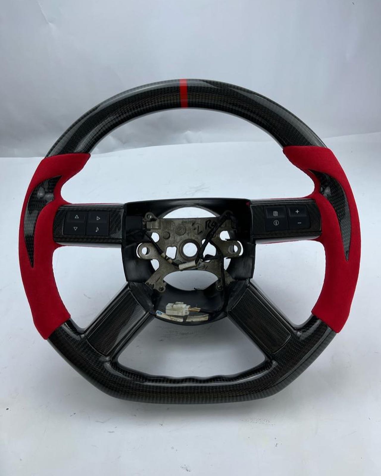 First-Gen Dodge Challenger Full Custom OEM Carbon Fiber Steering Wheel – Red Alcantara Edition - Image 4