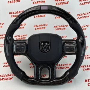 2012–2018 RAM 1500 Custom Black Forged Carbon Fiber Steering Wheel | OEM Flat Bottom | Heated | LED Shift Lights