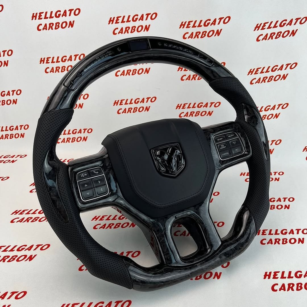 2012–2018 RAM 1500 Custom Black Forged Carbon Fiber Steering Wheel | OEM Flat Bottom | Heated | LED Shift Lights - Image 3
