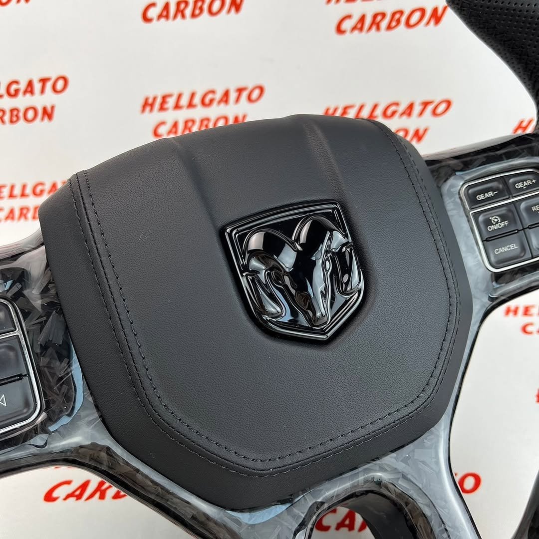 2012–2018 RAM 1500 Custom Black Forged Carbon Fiber Steering Wheel | OEM Flat Bottom | Heated | LED Shift Lights - Image 5
