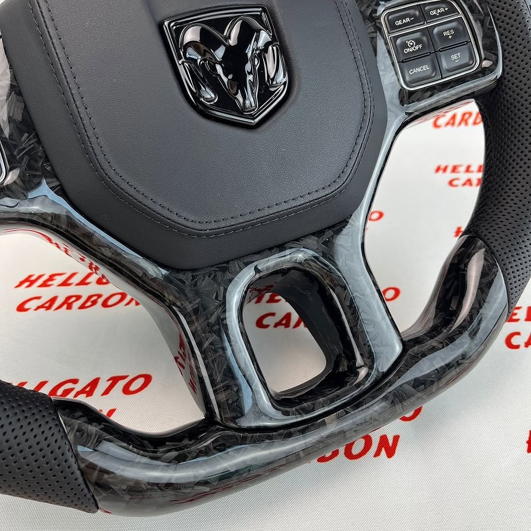 2012–2018 RAM 1500 Custom Black Forged Carbon Fiber Steering Wheel | OEM Flat Bottom | Heated | LED Shift Lights - Image 6