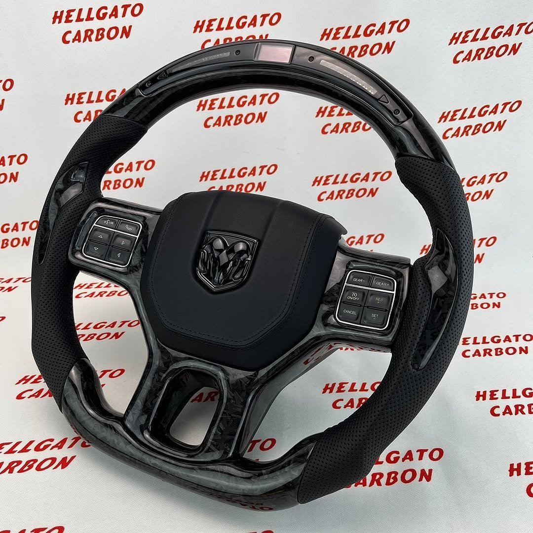 2012–2018 RAM 1500 Custom Black Forged Carbon Fiber Steering Wheel | OEM Flat Bottom | Heated | LED Shift Lights - Image 8