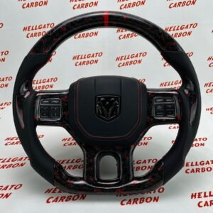 2011–2018 RAM 1500 Custom Red Forged Carbon Fiber Steering Wheel | OEM Flat Bottom | Performance Edition