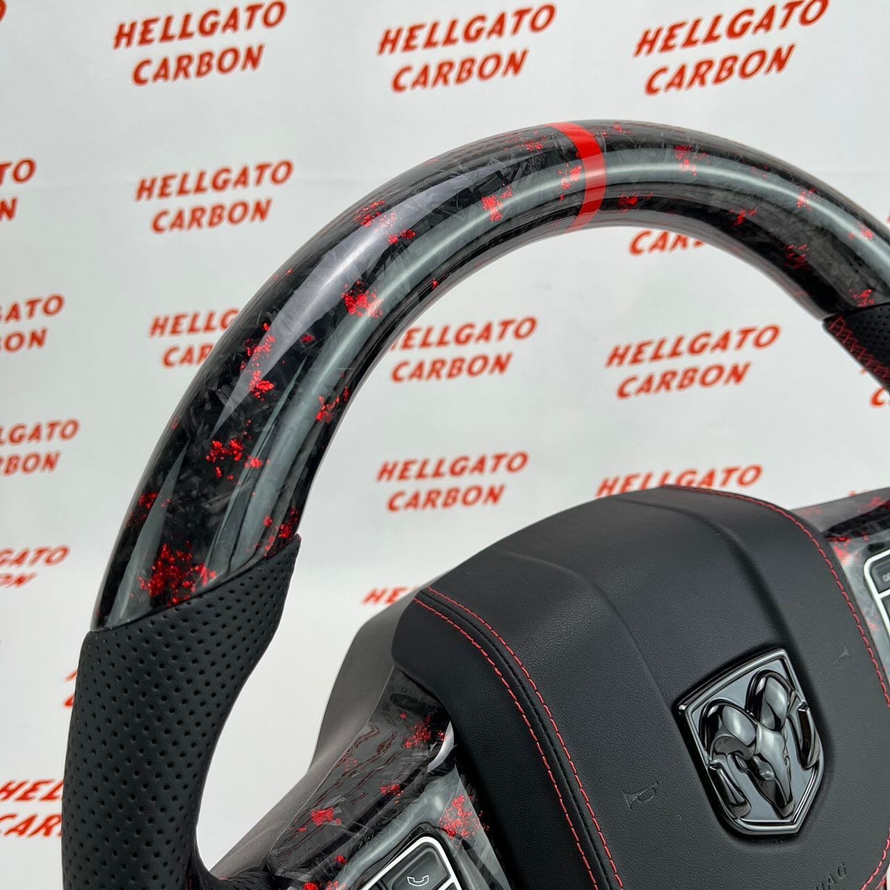 2011–2018 RAM 1500 Custom Red Forged Carbon Fiber Steering Wheel | OEM Flat Bottom | Performance Edition - Image 3