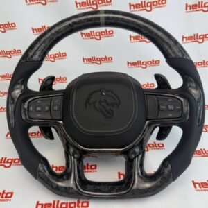 RAM TRX Custom Black Forged Carbon Fiber Steering Wheel | Genuine OEM Flat Bottom | Heated | Light Gray Stitching | TRX Redeye
