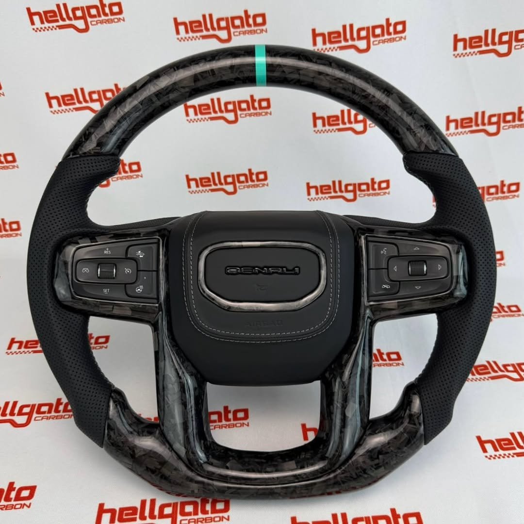 2022 GMC Sierra 2500 Custom Black Forged Carbon Fiber Steering Wheel | Genuine OEM Flat Bottom | Heated | Denali Edition - Image 2
