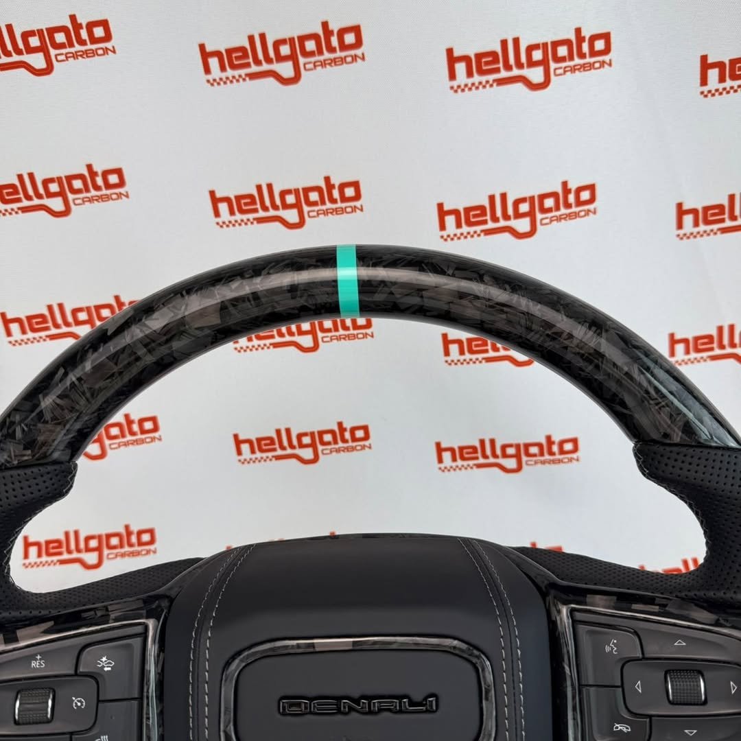 2022 GMC Sierra 2500 Custom Black Forged Carbon Fiber Steering Wheel | Genuine OEM Flat Bottom | Heated | Denali Edition - Image 3