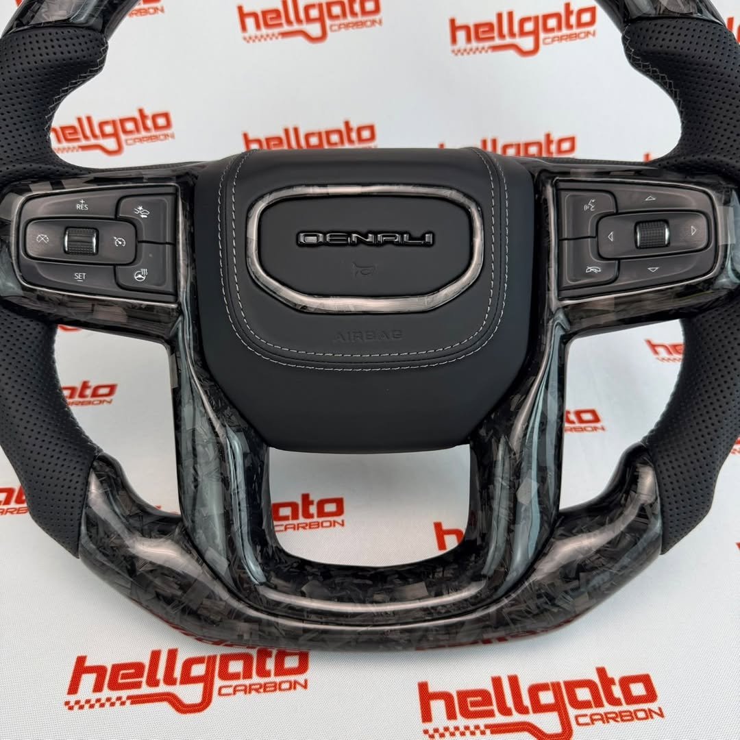 2022 GMC Sierra 2500 Custom Black Forged Carbon Fiber Steering Wheel | Genuine OEM Flat Bottom | Heated | Denali Edition - Image 5