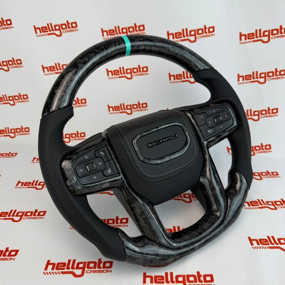2022 GMC Sierra 2500 Custom Black Forged Carbon Fiber Steering Wheel | Genuine OEM Flat Bottom | Heated | Denali Edition - Image 6