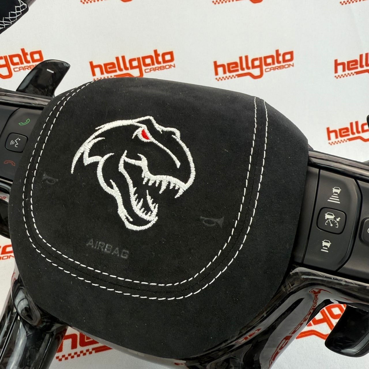 RAM TRX Custom Black Forged Carbon Fiber Steering Wheel | OEM Flat Bottom | Heated | Alcantara | TRX Redeye - Image 9