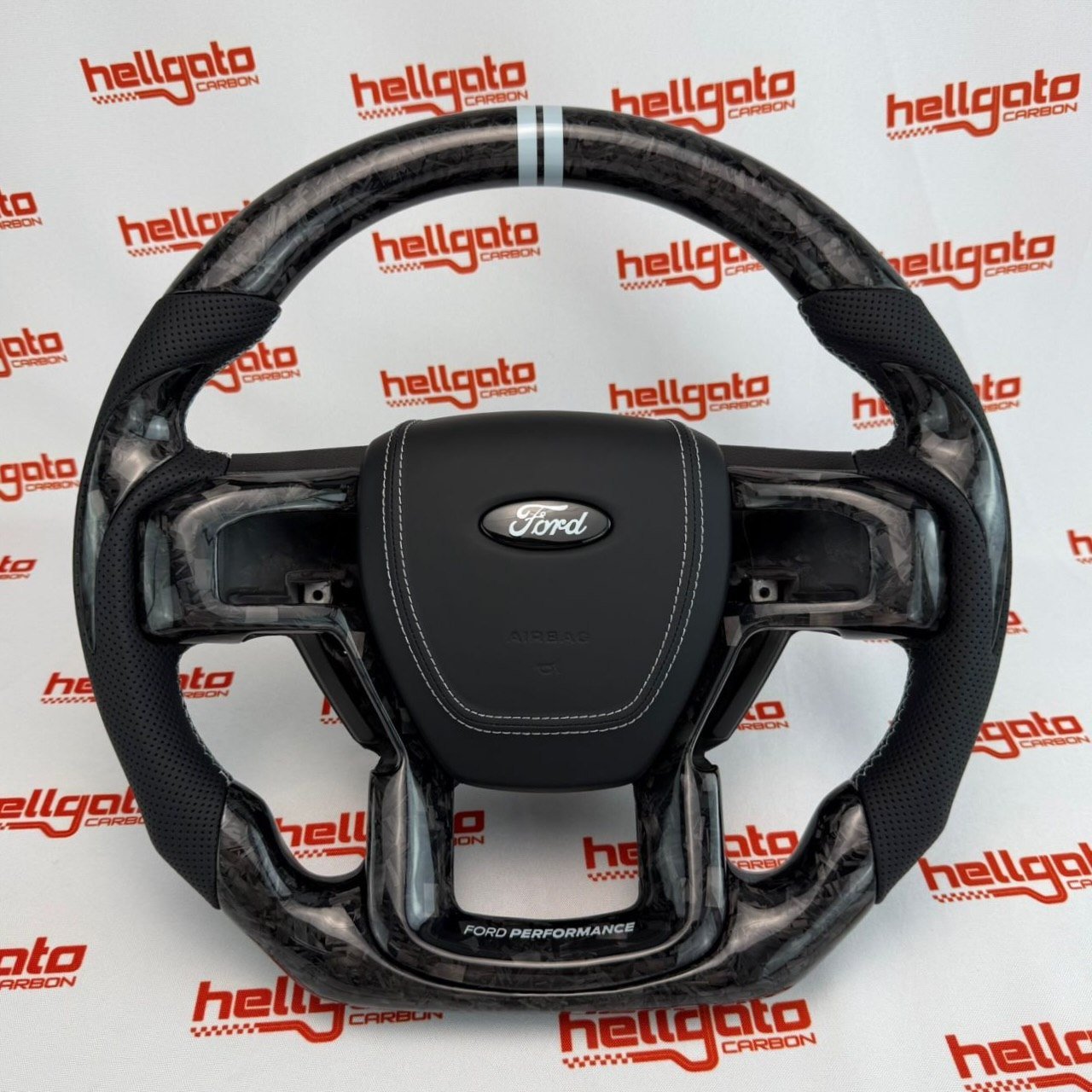 2015–2020 Ford F-150 Custom Black Forged Carbon Fiber Steering Wheel | OEM Flat Bottom | Ford Performance Edition - Image 2