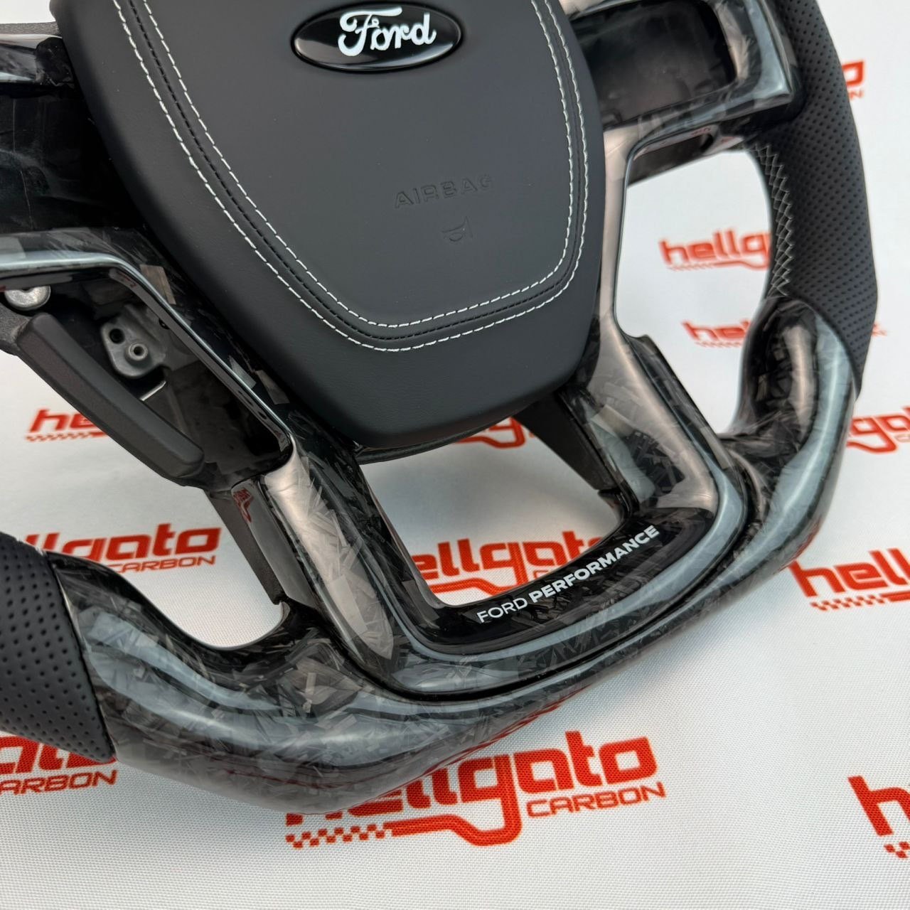 2015–2020 Ford F-150 Custom Black Forged Carbon Fiber Steering Wheel | OEM Flat Bottom | Ford Performance Edition - Image 9