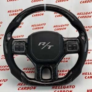2012–2018 Dodge RAM 1500 Custom Black Forged Carbon Fiber Steering Wheel | OEM Flat Bottom | R/T Edition