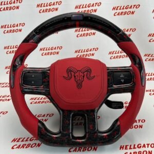 2010 RAM 1500 Custom Red Forged Carbon Fiber Steering Wheel | OEM Flat Bottom | LED Shift Lights | Performance Edition