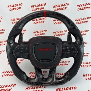 2014–2023 Jeep Grand Cherokee SRT Custom Black Forged Carbon Fiber Steering Wheel | OEM Flat Bottom | Heated | Extended Paddle Shifters