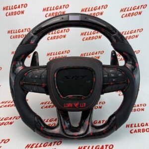 2014–2025 Jeep Grand Cherokee SRT Custom Red Forged Carbon Fiber Steering Wheel | OEM Flat Bottom | Heated | LED Shift Lights | RGB SRT Logo
