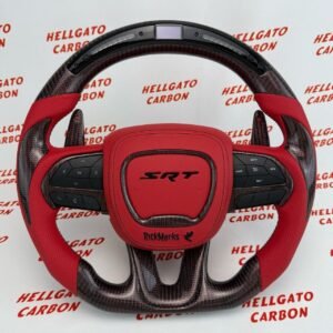 2014–2025 Jeep Grand Cherokee SRT Custom Red Reflective Carbon Fiber Steering Wheel | OEM Flat Bottom | Heated | LED Shift Lights | RGB SRT Logo