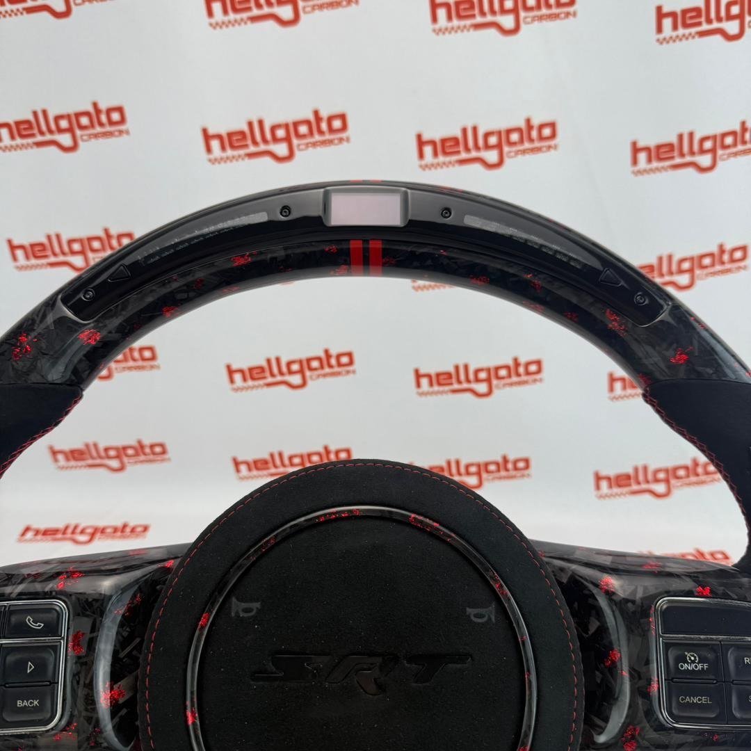 2012 Jeep Grand Cherokee SRT Custom Red Forged Carbon Fiber Steering Wheel | OEM Flat Bottom | LED Shift Lights | RGB SRT Logo - Image 3