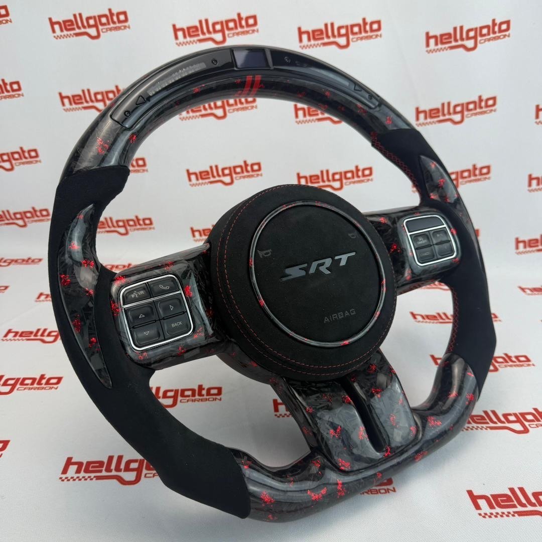 2012 Jeep Grand Cherokee SRT Custom Red Forged Carbon Fiber Steering Wheel | OEM Flat Bottom | LED Shift Lights | RGB SRT Logo - Image 6