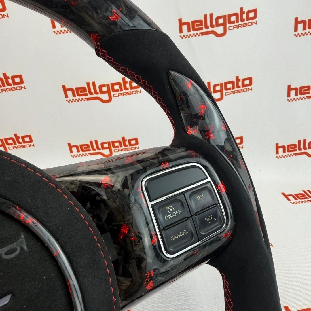 2012 Jeep Grand Cherokee SRT Custom Red Forged Carbon Fiber Steering Wheel | OEM Flat Bottom | LED Shift Lights | RGB SRT Logo - Image 9