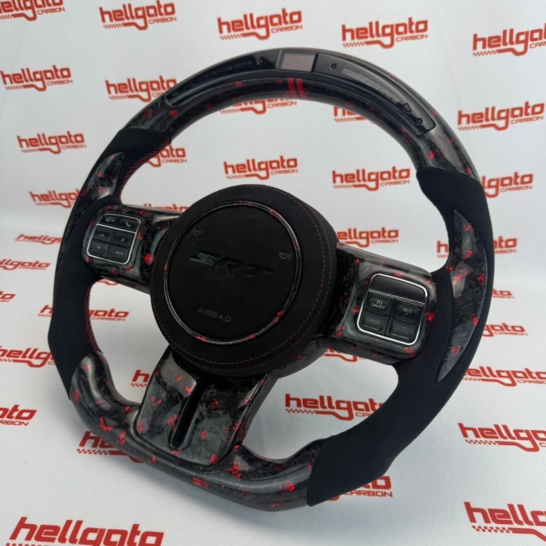 2012 Jeep Grand Cherokee SRT Custom Red Forged Carbon Fiber Steering Wheel | OEM Flat Bottom | LED Shift Lights | RGB SRT Logo - Image 10