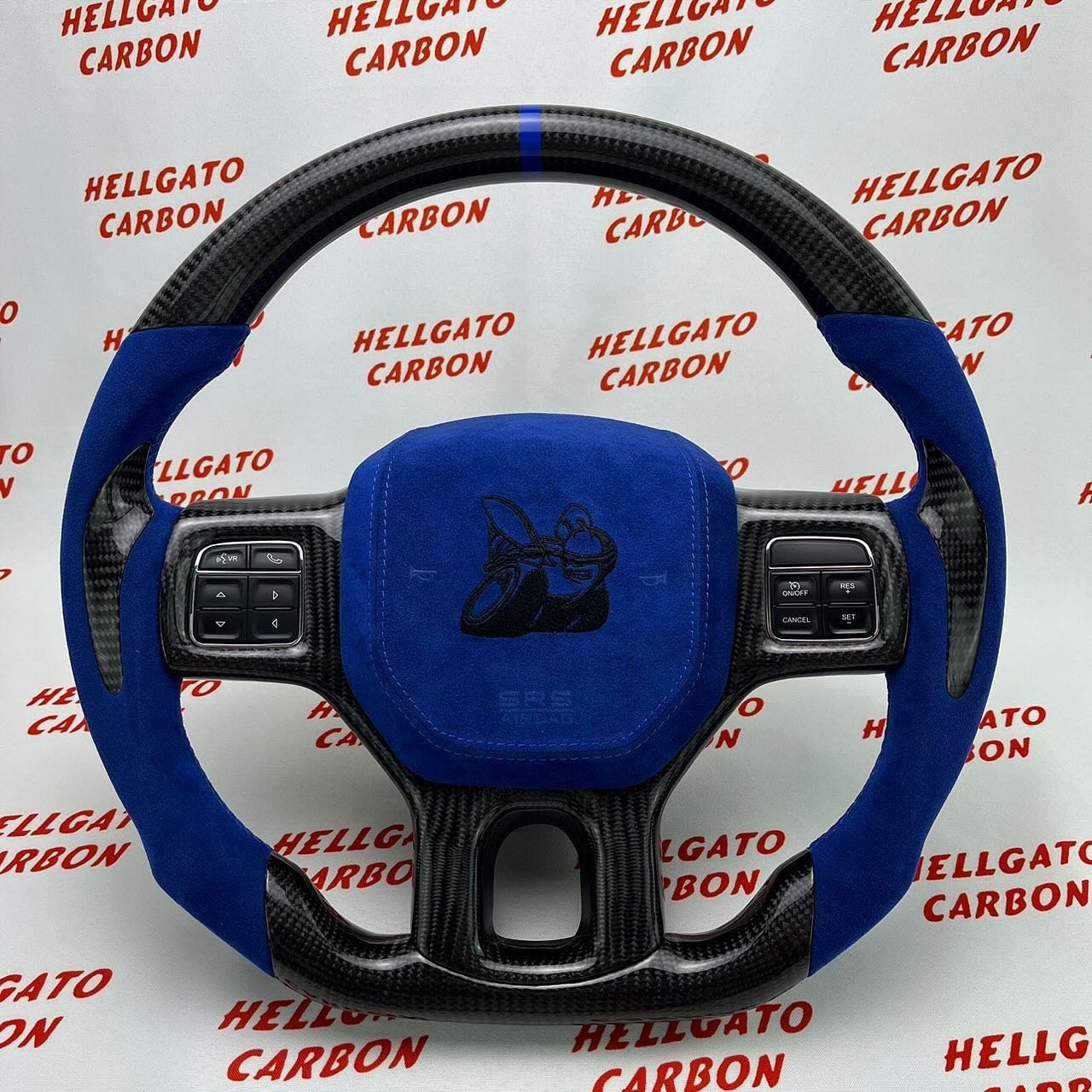 2014 RAM 1500 Sport Custom Gloss Black Carbon Fiber Steering Wheel | OEM Flat Bottom | Heated | Alcantara | Scat Pack Edition