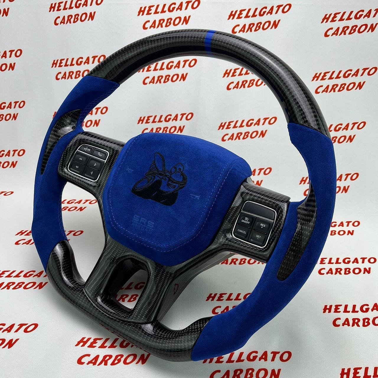 2014 RAM 1500 Sport Custom Gloss Black Carbon Fiber Steering Wheel | OEM Flat Bottom | Heated | Alcantara | Scat Pack Edition - Image 2