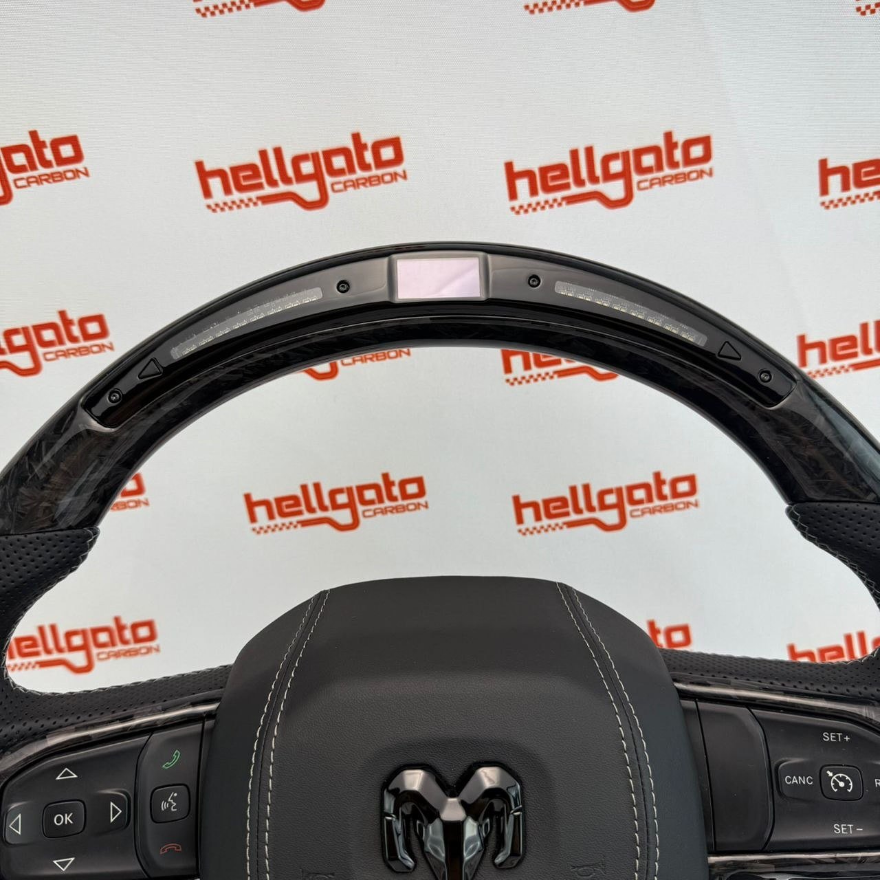 2019+ RAM 1500 Custom Black Forged Carbon Fiber Steering Wheel | Genuine OEM Flat Bottom | Heated | LED Shift Lights - Image 2