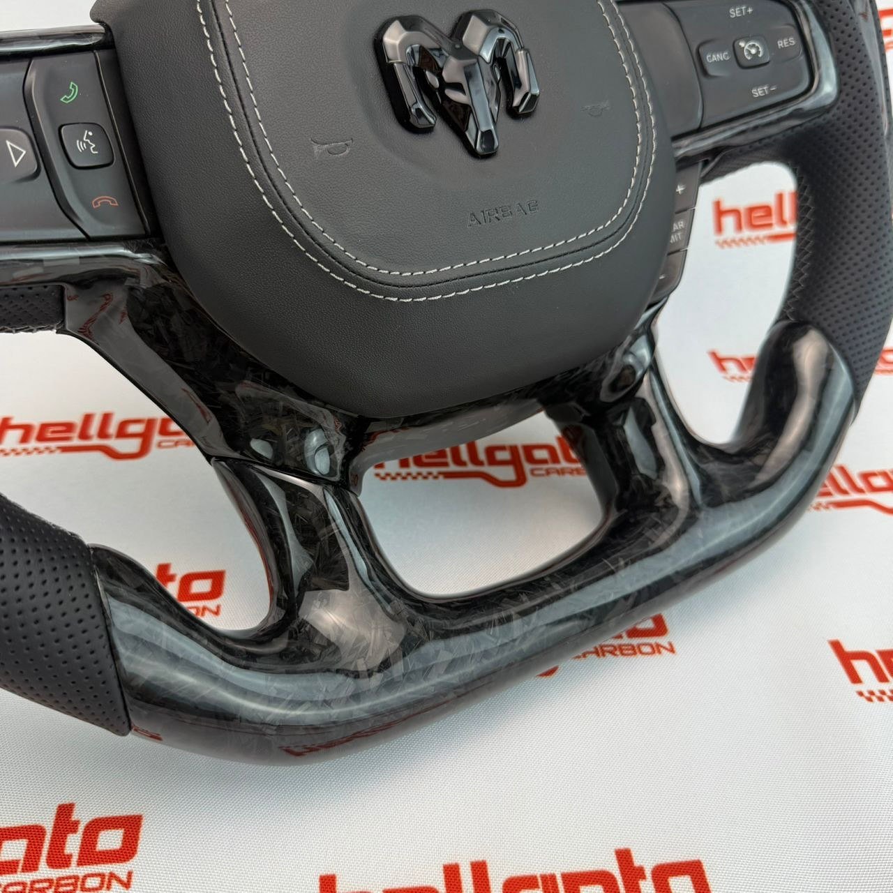 2019+ RAM 1500 Custom Black Forged Carbon Fiber Steering Wheel | Genuine OEM Flat Bottom | Heated | LED Shift Lights - Image 7