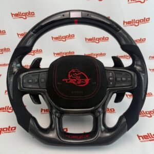 RAM TRX Custom Gloss Black Carbon Fiber Steering Wheel | Genuine OEM Flat Bottom | LED Shift Lights | Italian Alcantara