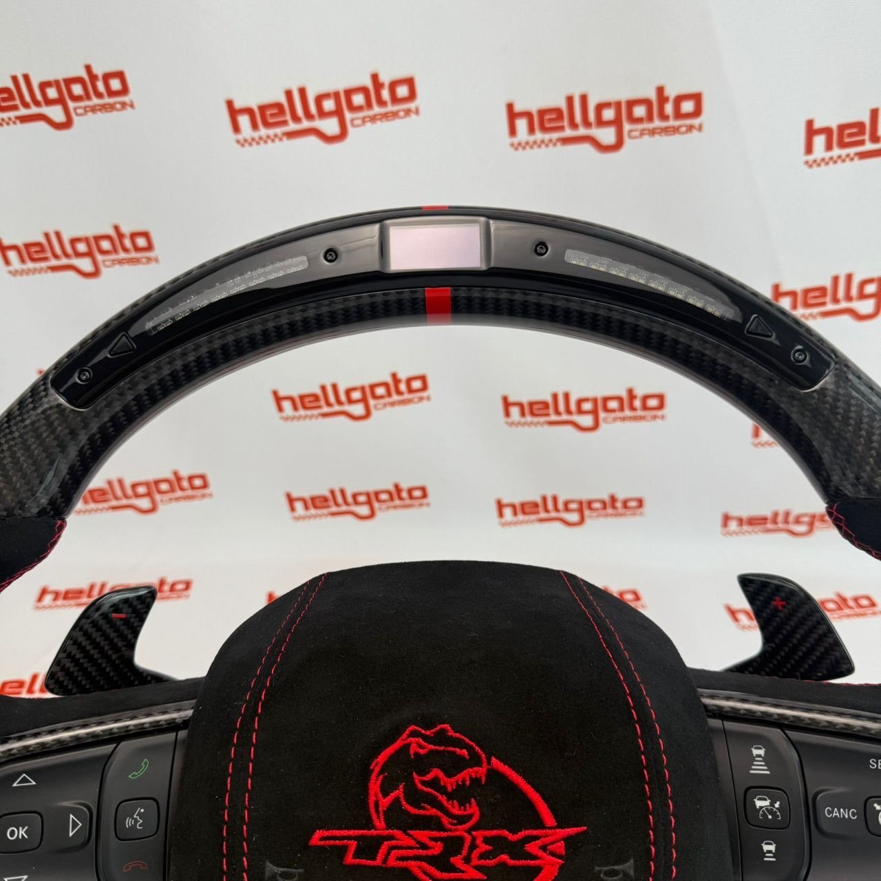 RAM TRX Custom Gloss Black Carbon Fiber Steering Wheel | Genuine OEM Flat Bottom | LED Shift Lights | Italian Alcantara - Image 2