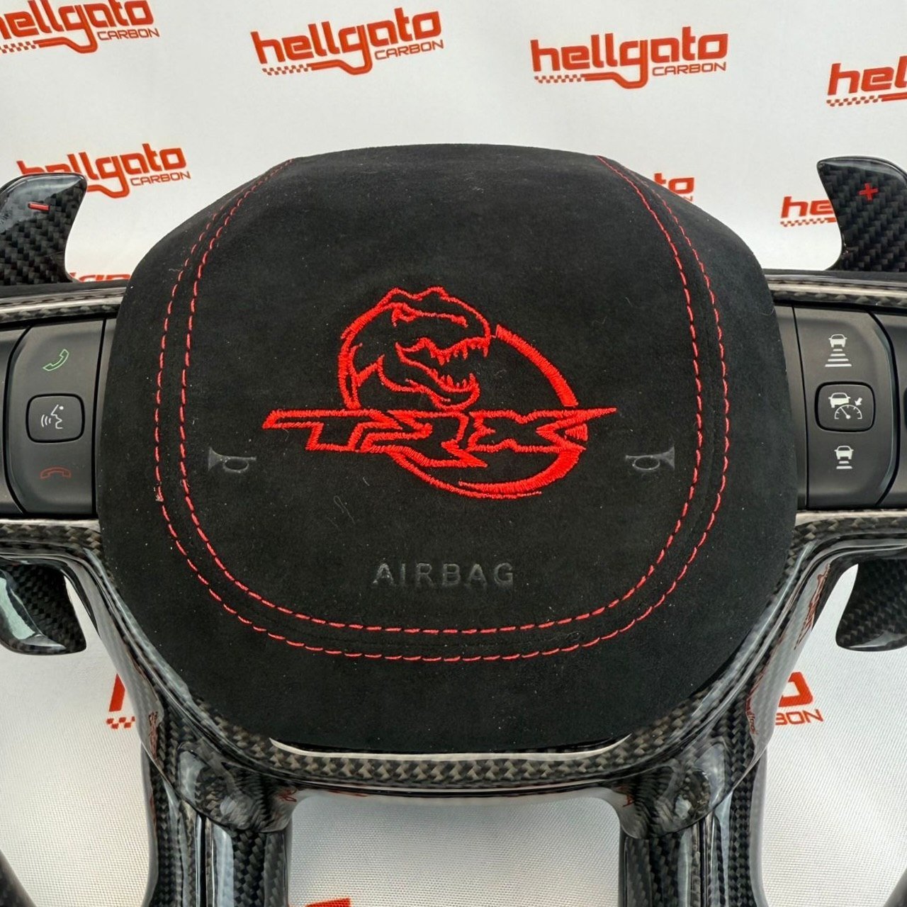 RAM TRX Custom Gloss Black Carbon Fiber Steering Wheel | Genuine OEM Flat Bottom | LED Shift Lights | Italian Alcantara - Image 3