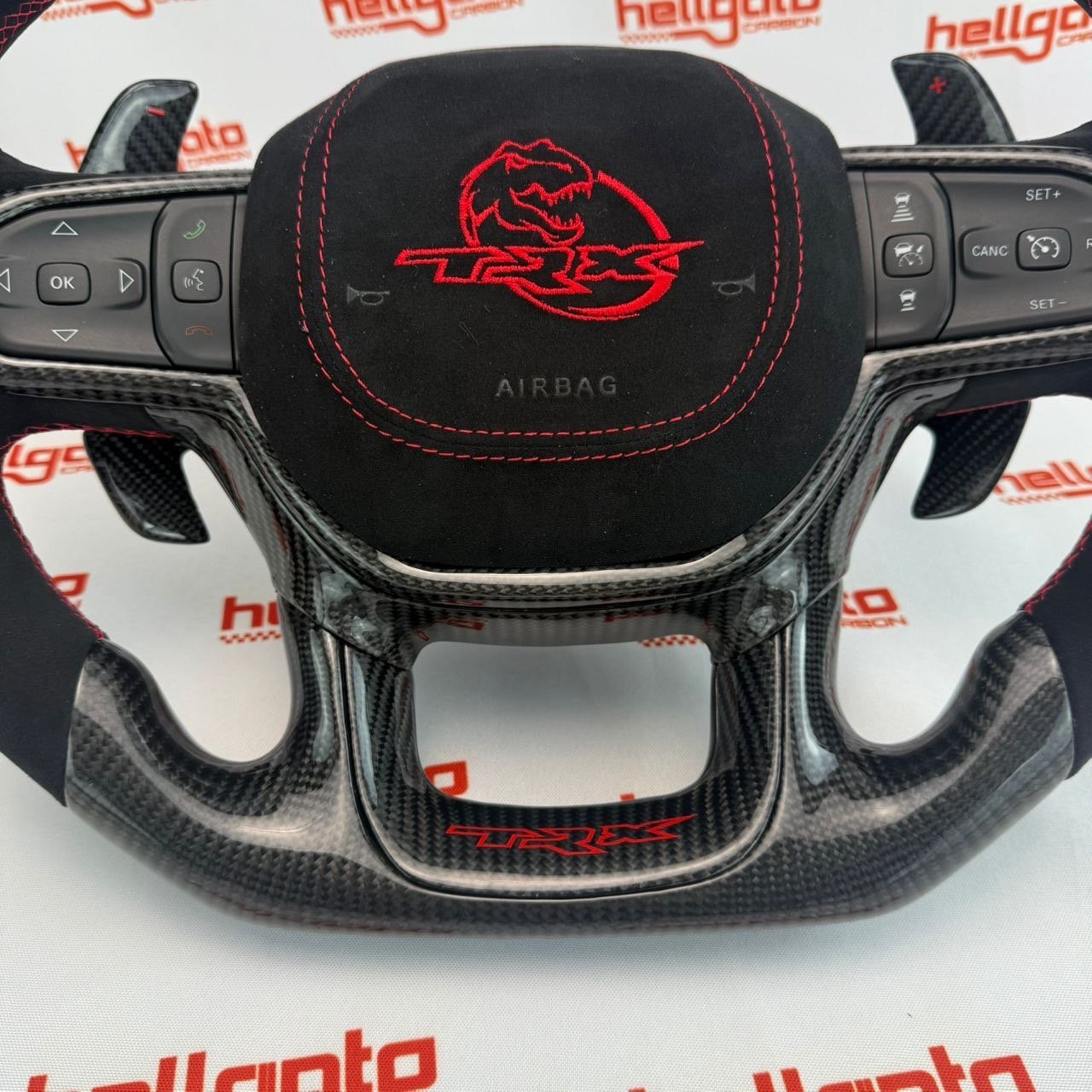 RAM TRX Custom Gloss Black Carbon Fiber Steering Wheel | Genuine OEM Flat Bottom | LED Shift Lights | Italian Alcantara - Image 4
